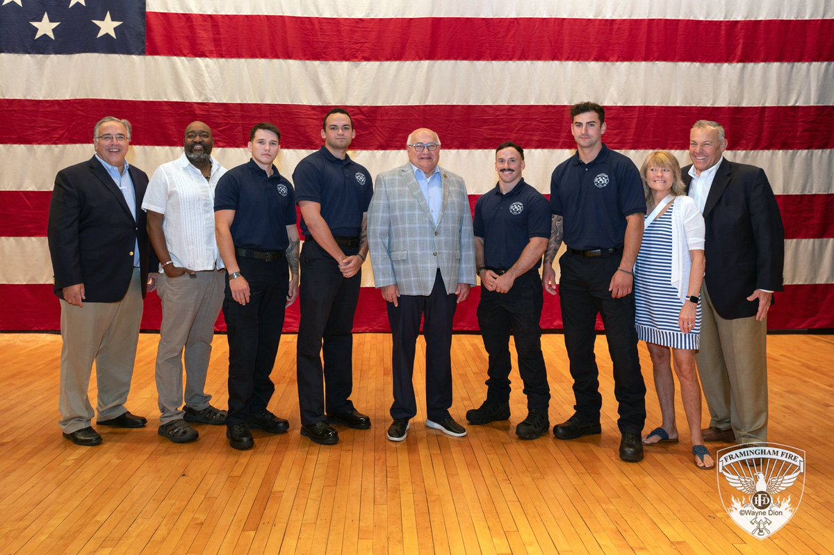 FraminghamFire's tweet photo. This morning, four new members of the Framingham Fire Department were sworn in for duty in @Framingham_MA: Kyle Caso, Luke Cuneo, Jordan Porter and Clayton Scata.

Welcome to the greatest profession in the world! 

#firefighters #firstresponders #teamframinghamfire https://t.co/OEknk8YRe4
