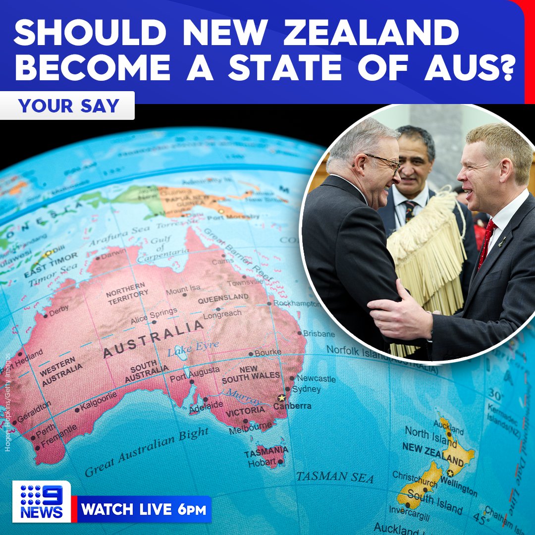 YOUR SAY: Should New Zealand become a state of Australia?

There are fresh calls for the two nations to join forces, with Shadow Cabinet Minister Barnaby Joyce voicing his support for the motion.

#9News