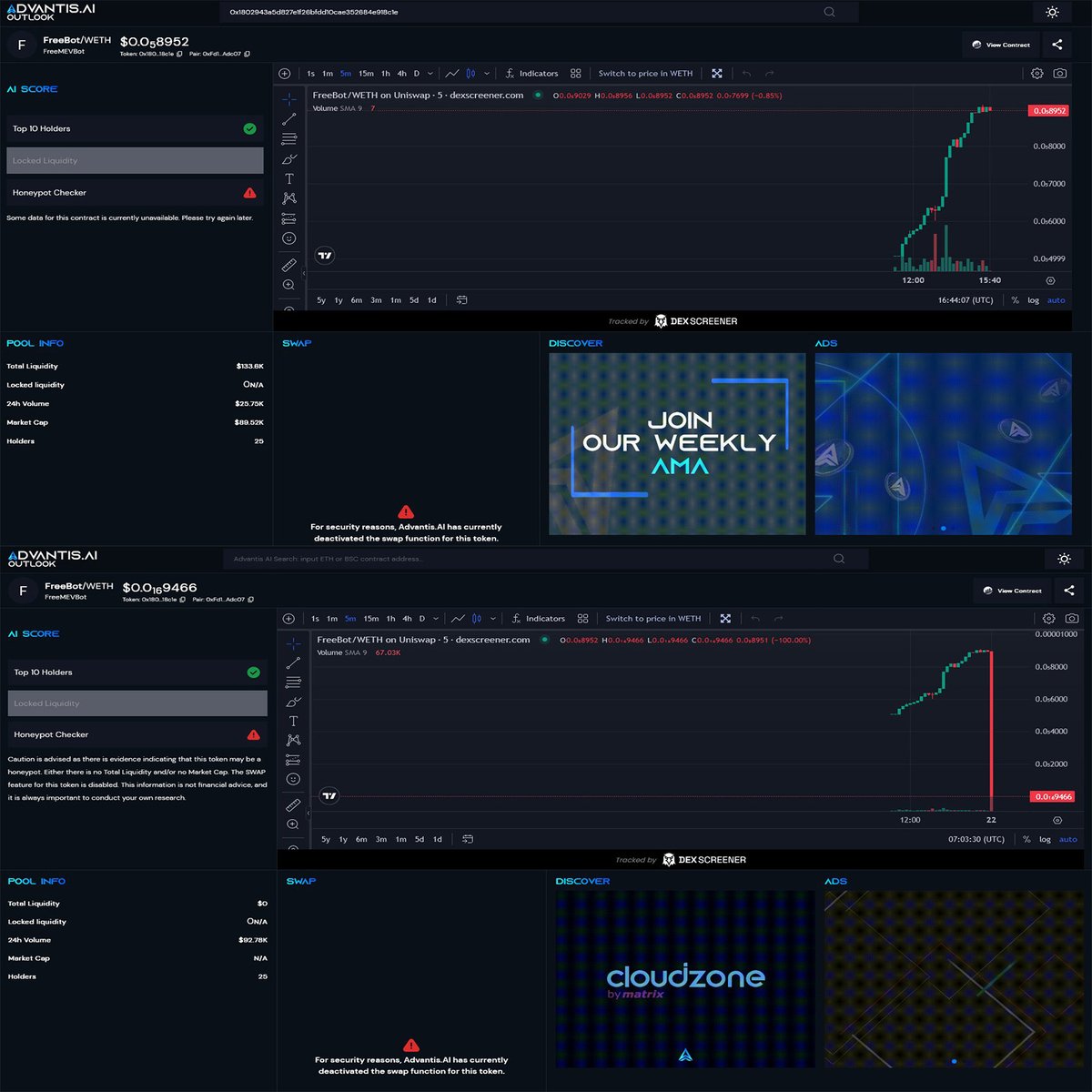 dune_zero's tweet photo. Introducing https://t.co/CJWYvcqOv6
One of a kind AI contract reader with capability of predicting Rug Pulls
In partnership with #AWS and #CloudZone using all infrastructure to be the fastest AI tool out there with no downtime from day 1.
Powered by $ADVT
more @AdvantisToken https://t.co/I13d57OU3m