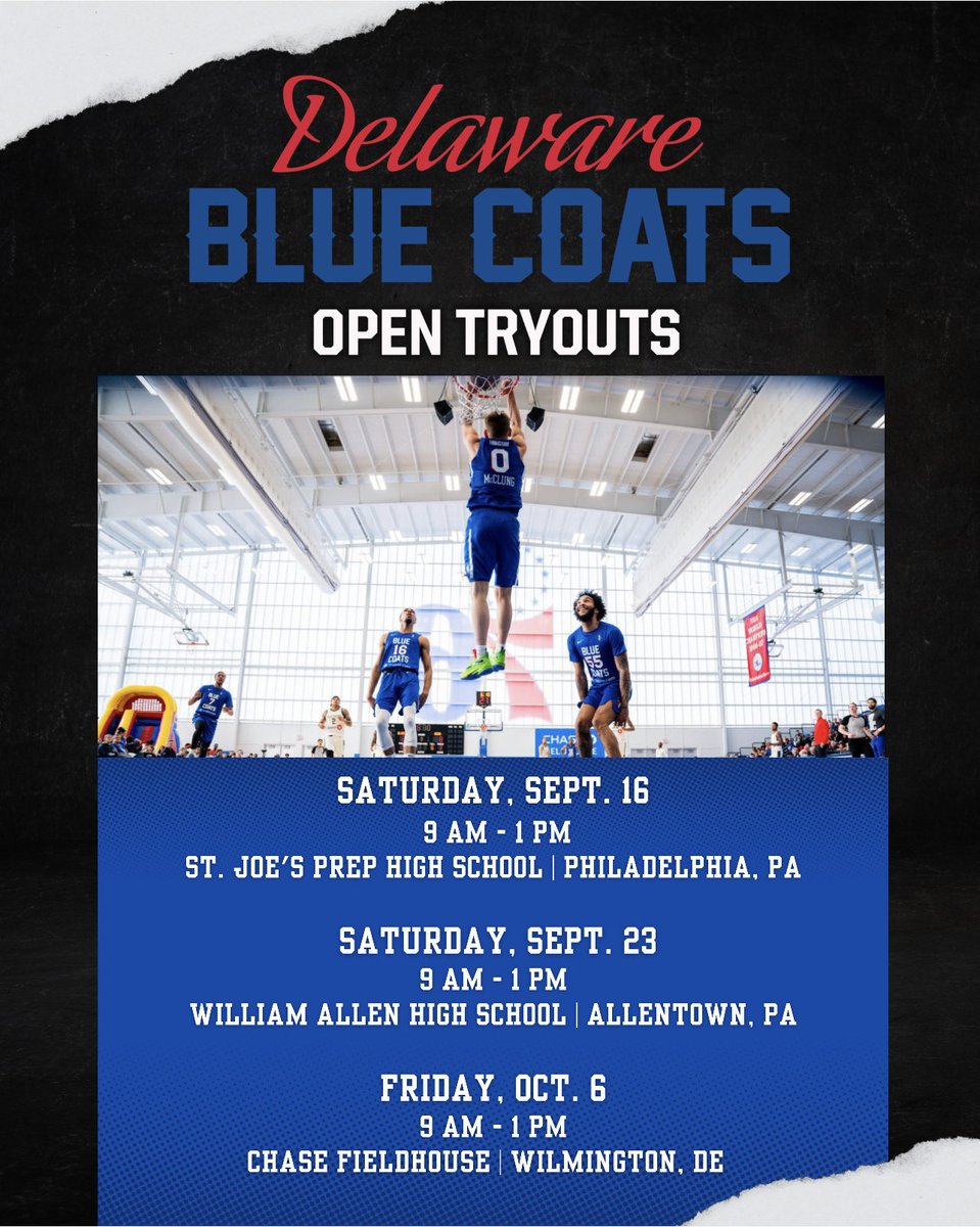 'The Blue Coats will hold Tryouts on Sept. 16th at St. Joseph's Prep High School, Sept. 23rd at William Allen High School and Oct. 6th at Chase Fieldhouse. Register here: rb.gy/g4n53'