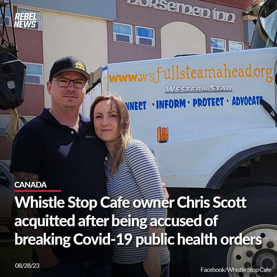 RebelNewsOnline's tweet photo. Chris Scott was acquitted on Monday after facing the wrath of Alberta's law enforcement for refusing to close his diner despite COVID-19 public health restrictions being imposed.

MORE: https://t.co/rx8gnhmhui https://t.co/KiWYnRWuOt