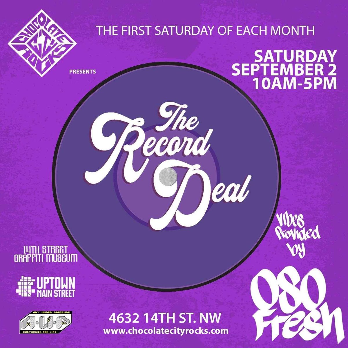 Be sure to attend “The Record Deal!” Outdoor Vinyl &amp;  Vintage Marketplace (September 2nd) @ 14th Street Graffiti Museum in Uptown, Chocolate City, USA! 

eventbrite.com/e/the-record-d…

#chocolatecityrocks