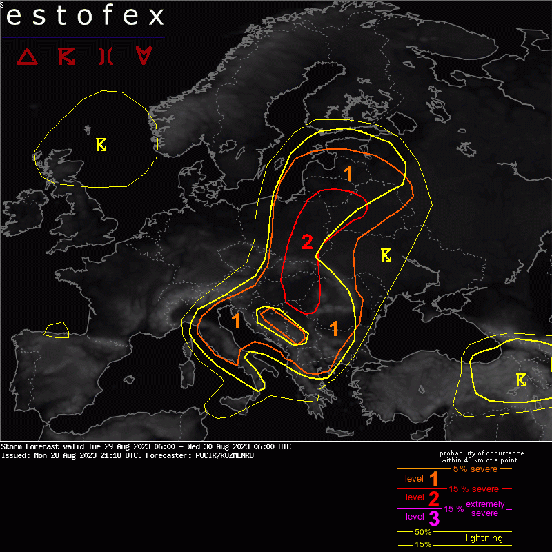 Both warm and cold front will bring some severe weather on Tuesday. Bow-echo with severe wind gusts seems likely over Poland. It is uncertain whether any surface based supercells will form along a warm front, where impressive hodographs can be found. Text: estofex.org/cgi-bin/polygo…
