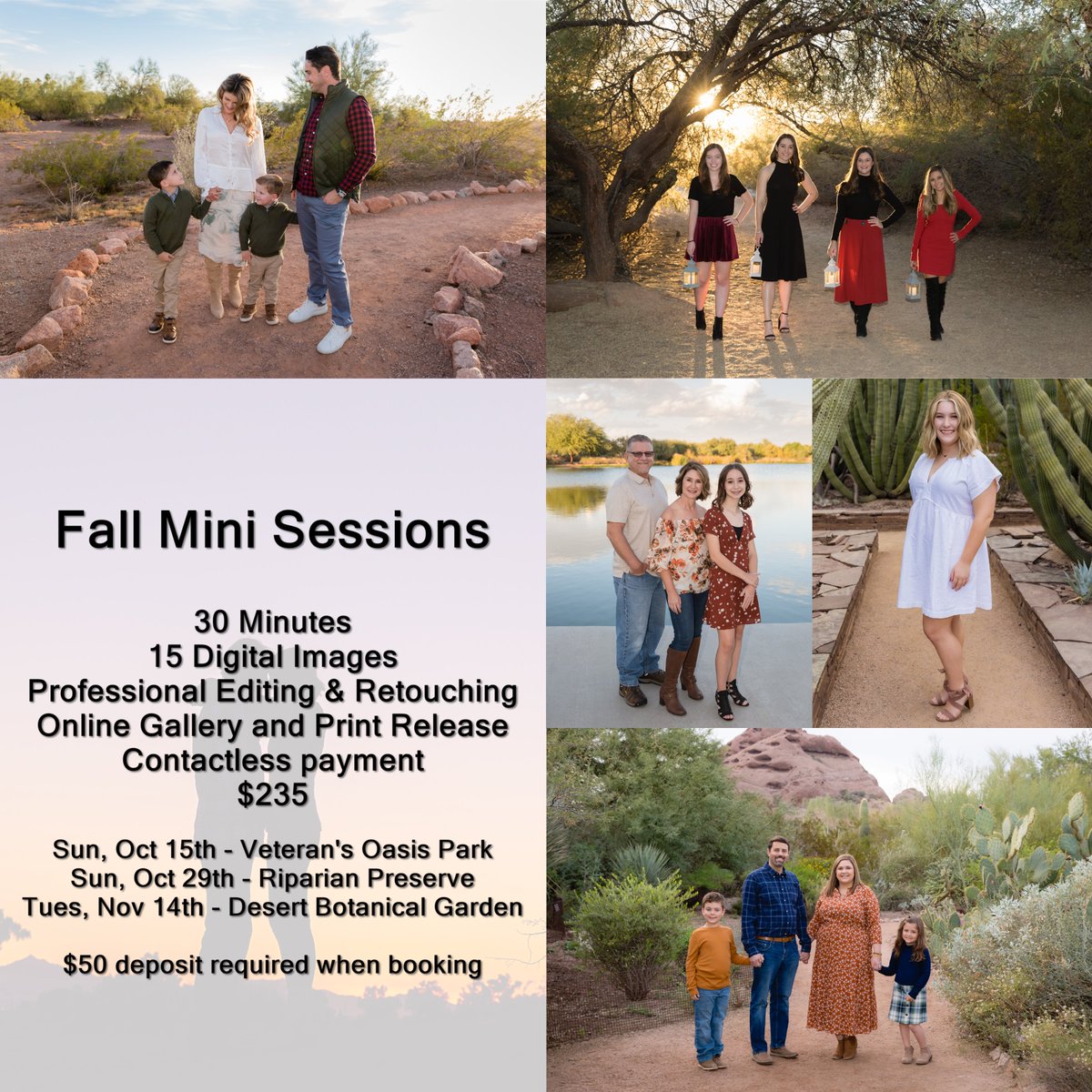 PhotosbySherry's tweet photo. Now Booking Fall Minis! DM for more information!
Sunday, October 15th: Veteran's Oasis Park
Sunday, October 29th: Riparian Preserve
Tuesday, November 14th:* Desert Botanical Garden
*Requires reservation at the Garden
#chandlerphotographer #familyphotographer #familyphotosession https://t.co/Sne2mPY3P7
