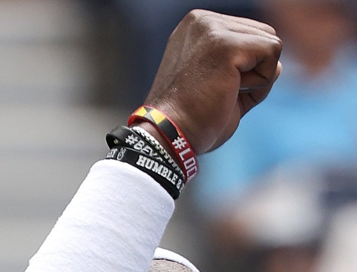 TerpsFootball's tweet photo. We see that bracelet, @FTiafoe!

#LockedIn up there in NYC. Congrats on the first round win https://t.co/Lez4FRomNZ
