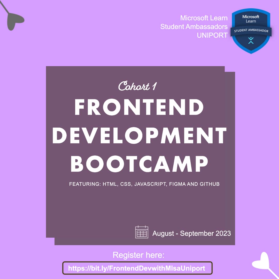 mlsauniport's tweet photo. The Journey to becoming a Front-end Developer starts here. 

Join us as we build from scratch

Sign up using this link
https://t.co/qpBVGV5lYM

#studentcommunity 
#frontendDevelopment 
#MSFTStudentAmbassadors https://t.co/BmfbN85Rqu