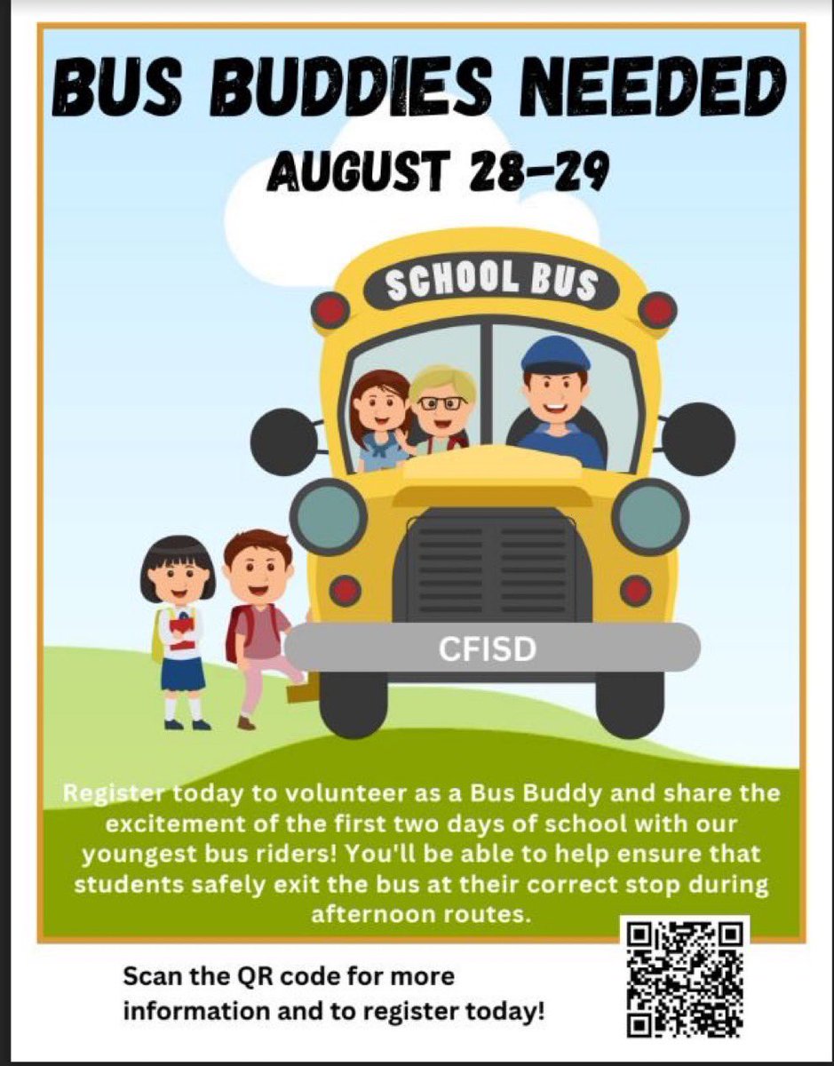susanblowey's tweet photo. Volunteer and join me to serve as a @CFISDbus #BusBuddy in @CyFairISD! #CFISDSpirit #NowBeforeNext #KirkCan #KirkRoar #GlobalVolunteer #BringingOutTheBest https://t.co/RhxoUzJU6U