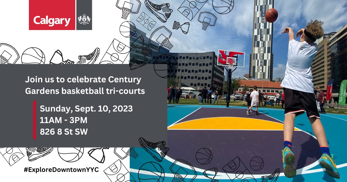 BIRDcreatives's tweet image. Ready, set, bounce! 🏀

Join the City of Calgary and our partners on Sunday, September 10, 2023, to celebrate the opening of the Century Gardens basketball trio-courts with games, food, and a slam-dunkin&apos; good time!

Learn more at Calgary.ca/exploredowntown

#ExploredowntownYYC #yyc