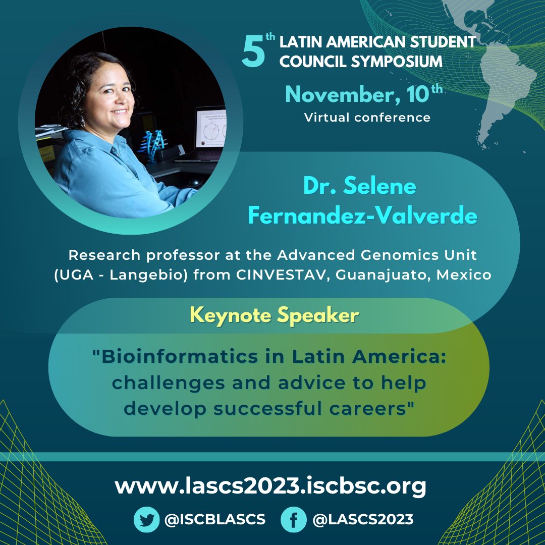 ISCB RSG Latin America (@iscblascs) on Twitter photo 🆕🆕🆕🆕🆕
#LASCS2023 community, Confirmed keynote speaker: Dr. Selene Fernandez-Valverde
<a href="/SelFdz/">Selene FeRNAndez</a> from Mexico.
We are pleased to have you!
#Bioinformatics
#ComputationalBiology 🆕🆕🆕🆕🆕
#LASCS2023 community, Confirmed keynote speaker: Dr. Selene Fernandez-Valverde
<a href="/SelFdz/">Selene FeRNAndez</a> from Mexico.
We are pleased to have you!
#Bioinformatics
#ComputationalBiology