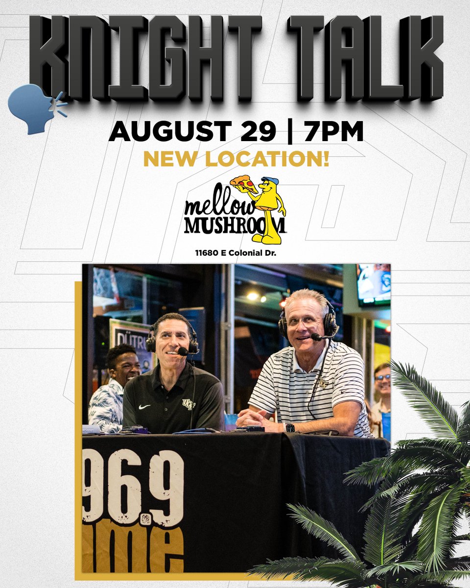 Knight Talk Live hosted by @ucf_marcdaniels is back TOMORROW at a new location‼️ On the mic for @UCF_Football: 🎙️ @CoachGusMalzahn 🎙️ OL @lokahi_77 🎙️ DT @RIckyBarber75