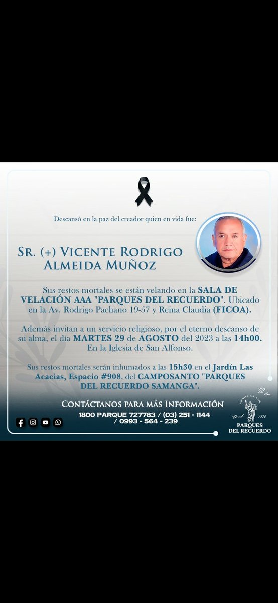 RaulAC7481's tweet photo. Información sobre velatorio y misa memorable ante el fallecimiento de nuestro querido Tío Vicente.. https://t.co/zcyW6JEEat