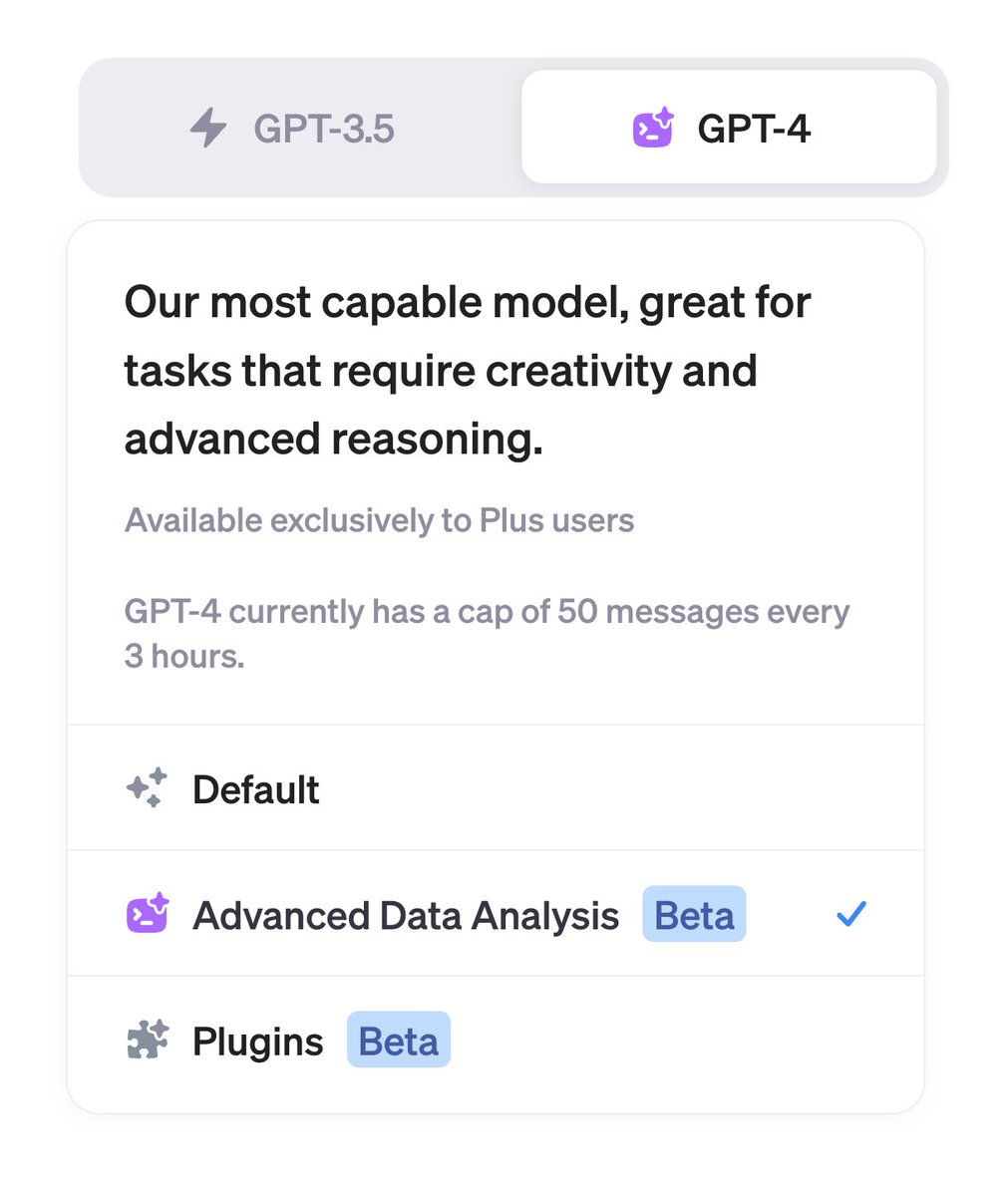 michalskreta's tweet photo. As OpenAI rolls out ChatGPT Enterprise, it's encouraging to see a shift towards more intuitive product names, with Code Interpreter renamed to "Advanced Data Analysis" https://t.co/wKkGVaj5UY