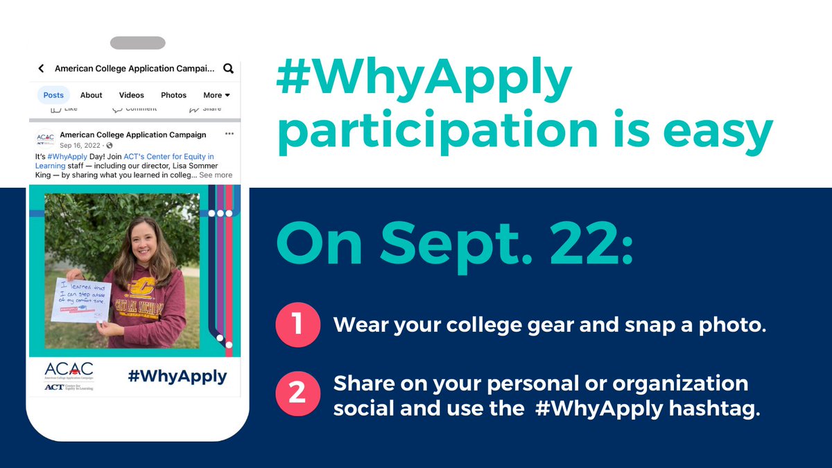 Friday is #WhyApply Day! Start thinking about your answer to the question, “Why should students apply to college?” Don’t forget to snap a photo wearing your college gear to show your support for students and their futures.