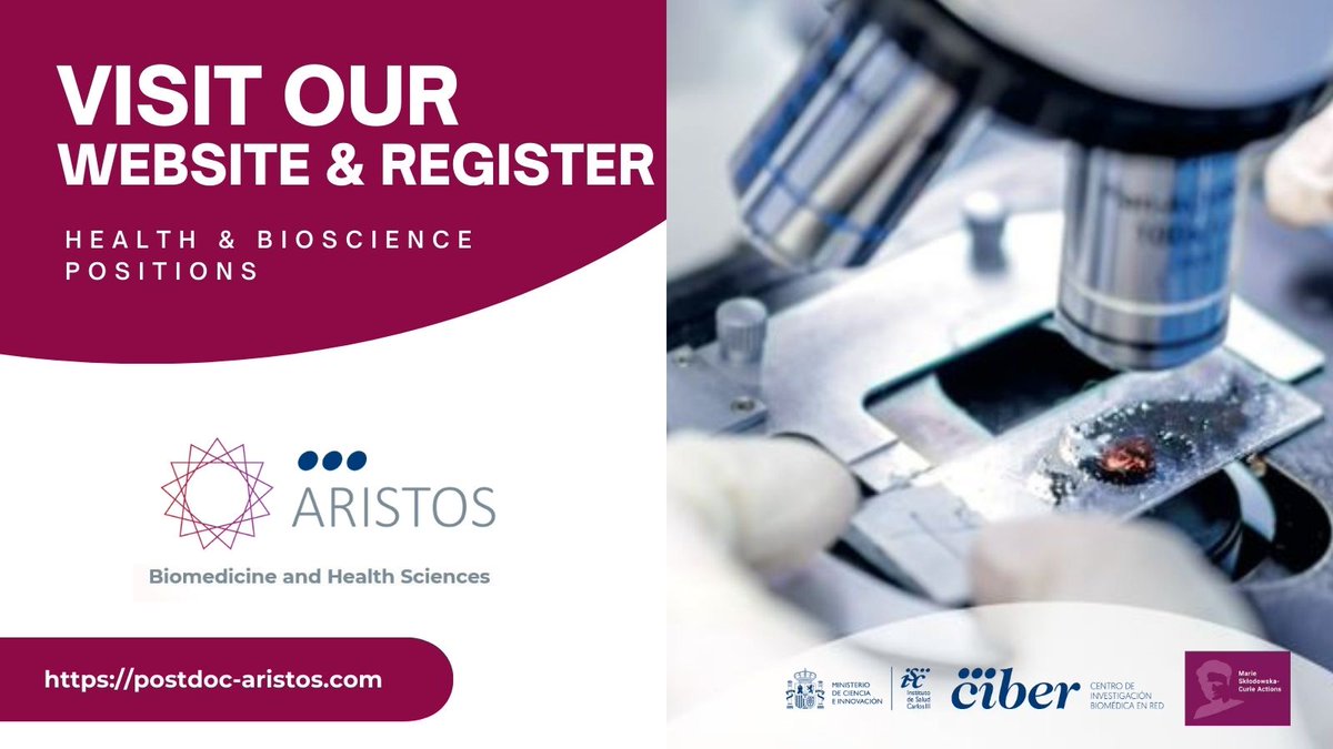 Calling all #postdocs  researchers in #biomedicine! Don't miss out on the exciting opportunity offered by the #ARISTOS Project Apply now at 👉postdoc-aristos.com/HowtoApply & become part of @CIBER_ISCIII the largest research center in #Biomedicine in #Spain @VacancyEdu @thepostdoctoral