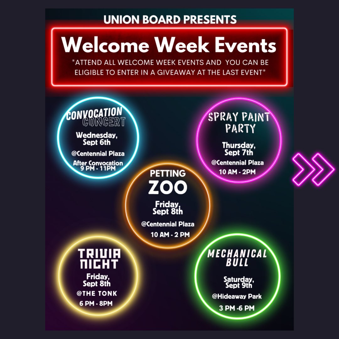 ⚠️WELCOME WEEK EVENTS⚠️ We have not 3, not 4, but FIVE events this welcome week!! Go to our instagram @latech_ub, or our facebook for details!