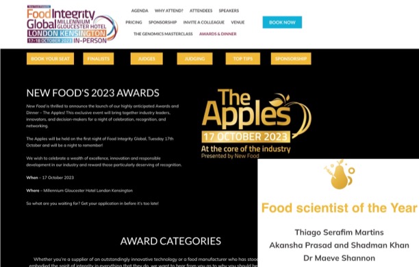 It is great to see two incredible PhD students (Shadman Khan and Akansha Prasad) from our lab to be nominated for the Food Scientist of The Year #Award by @NewFoodMag. Thanks to @toyotatsusho for your support.

newfood.events/food-integrity…

@McMasterU 
@McMasterEng 
@McMasteResearch