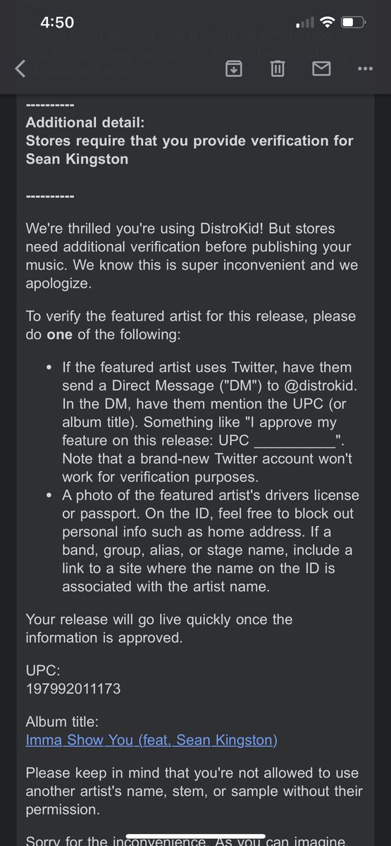 IAmKidFresh_DBT's tweet photo. @SeanKingston hey can you @DistroKid  with the UPC to get this release going bro? 🙏🏼🙏🏼🙏🏼 https://t.co/E9G9Rbv55z