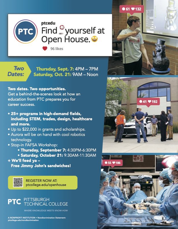There is an open house at PTC coming soon that might be beneficial for some of our students. In my opinion, this may be beneficial for more of our students than we realize as a viable non-four-year post secondary pathway to work.