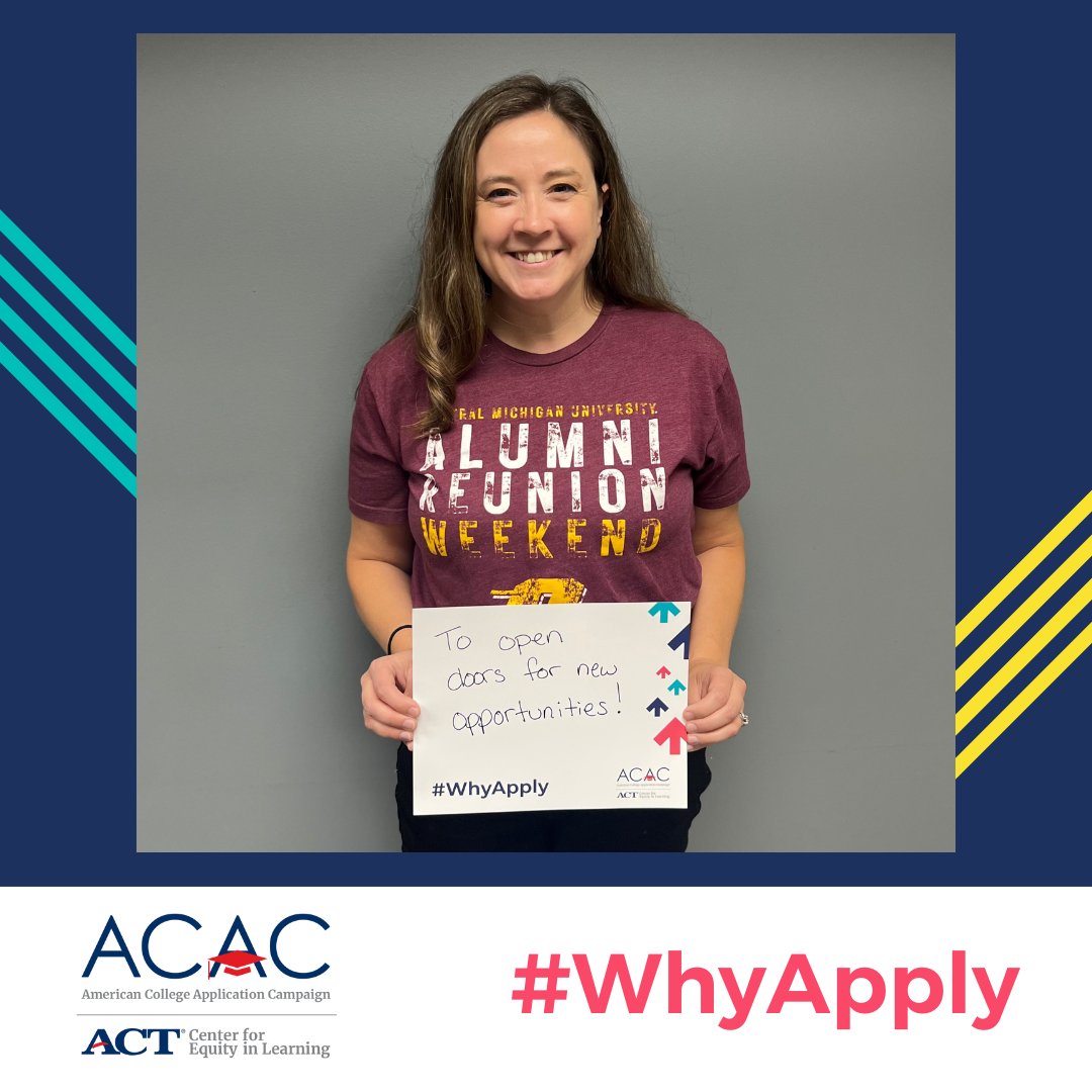 American_CAC's tweet photo. It’s #WhyApply Day. Join the @ACTEquity team by sharing your motivation for applying to college to inspire students to pursue postsecondary education. https://t.co/KBFklywQLD