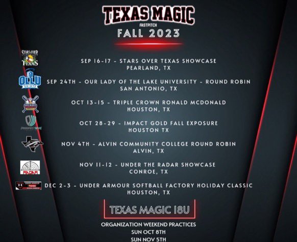 kvasquez2024's tweet image. Check out our fall schedule hope to see y’all out there watching me and my team COMPETE!! #magicmade