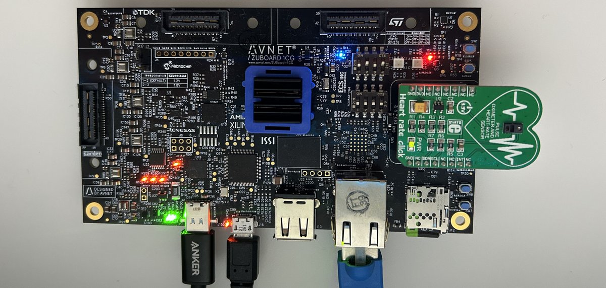 E14Community's tweet photo. As part of their #RoadTestReviews of the @Avnet #ZUBoard 1CG, Gaby builds a project that will require installing #PetaLinux on a microSD card, connecting the board to a @mikroel shield, and more https://t.co/fQgJe1ORRM https://t.co/dA18Cqir3u
