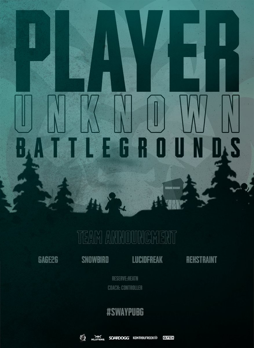 🚨 Roster Announcement 🚨

We are traveling into unknown territory with a "Washed Up" roster!

🦁 <a href="/Gage2G/">Gage2G</a> 
🦁 <a href="/rehstraints/">vinny 𒌐</a> 
🦁 <a href="/lucidfreaknz/">lucidfreak</a> 
🦁 <a href="/snowbird_tv/">Snowbird</a> 
🦁 Sub: <a href="/heatngod/">Heatn</a> 
🦁 Coach: <a href="/Controller_PubG/">Controller_PubG</a> 

Get to know the team: sway.gg/pages/pubg

#SwayPubG | #OurSway