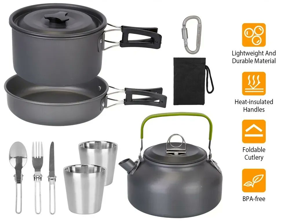 12 pcs camping cookware set camping stove aluminum  pot pans kit

buff.ly/3DuHOI3

 #camping #bushcraft #campfire #outdoorcooking #camplife