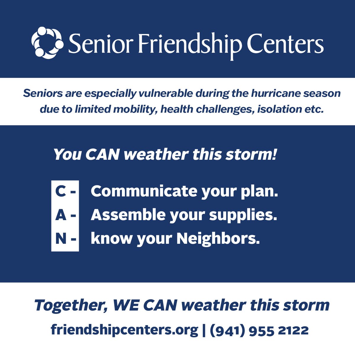 sfc_fl's tweet photo. Seniors are especially vulnerable during the hurricane season due to limited mobility, health challenges, isolation etc., but you CAN weather this hurricane season! https://t.co/Hbd8QoIq37
