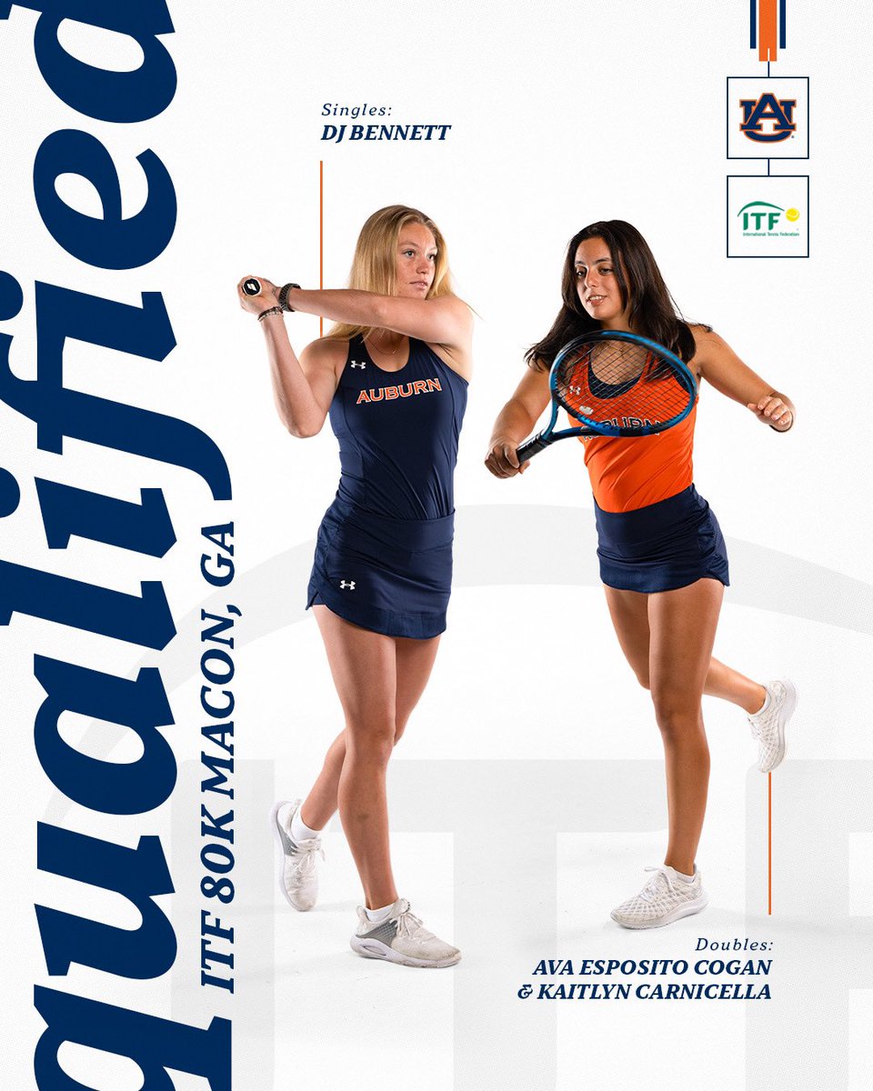 Macon bound 🎟️ Congrats to DJ Bennett, Kaitlyn Carnicella and Ava Esposito Cogan for their performances this weekend to qualify for the @ITFTennis 80K in Macon on October 16th! 💪 #WarEagle