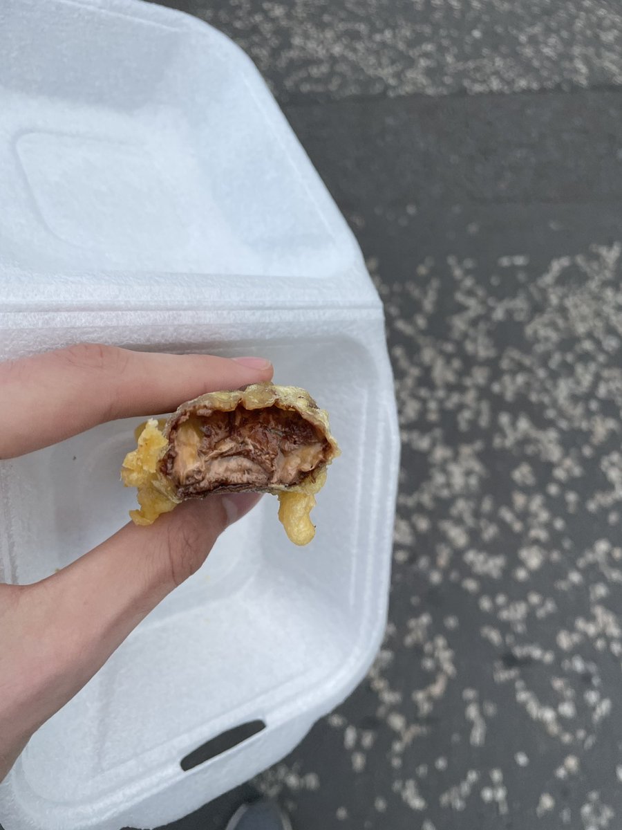 pinkuthh's tweet photo. First time trying deep fried Mars bar, wasn’t too shabby! #friedmarsbar #bluelagoon https://t.co/1RyMZMC4Hp