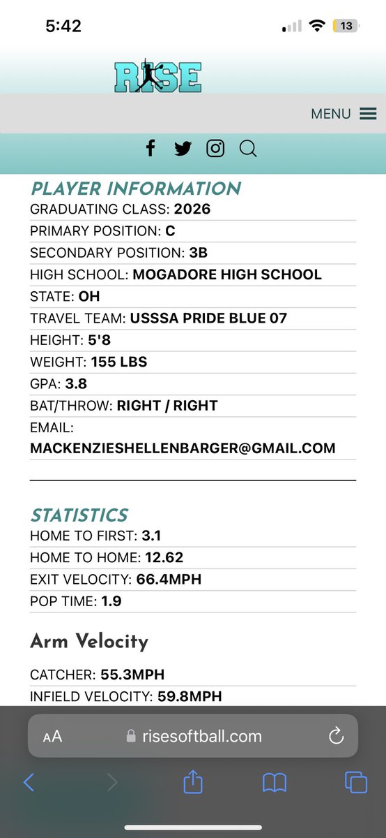 Mackenzie_5_'s tweet photo. I had an amazing time at the @rsmidwest camp yesterday! I worked with a good group of athletes! Below are my stats for the day and a video of me fielding! #classof2026 @usssaprideblue @AshlandUSball @NDCsoftball @KentStSoftball @OhioStateSB @CSU_Softball https://t.co/cuWbcdVXKB