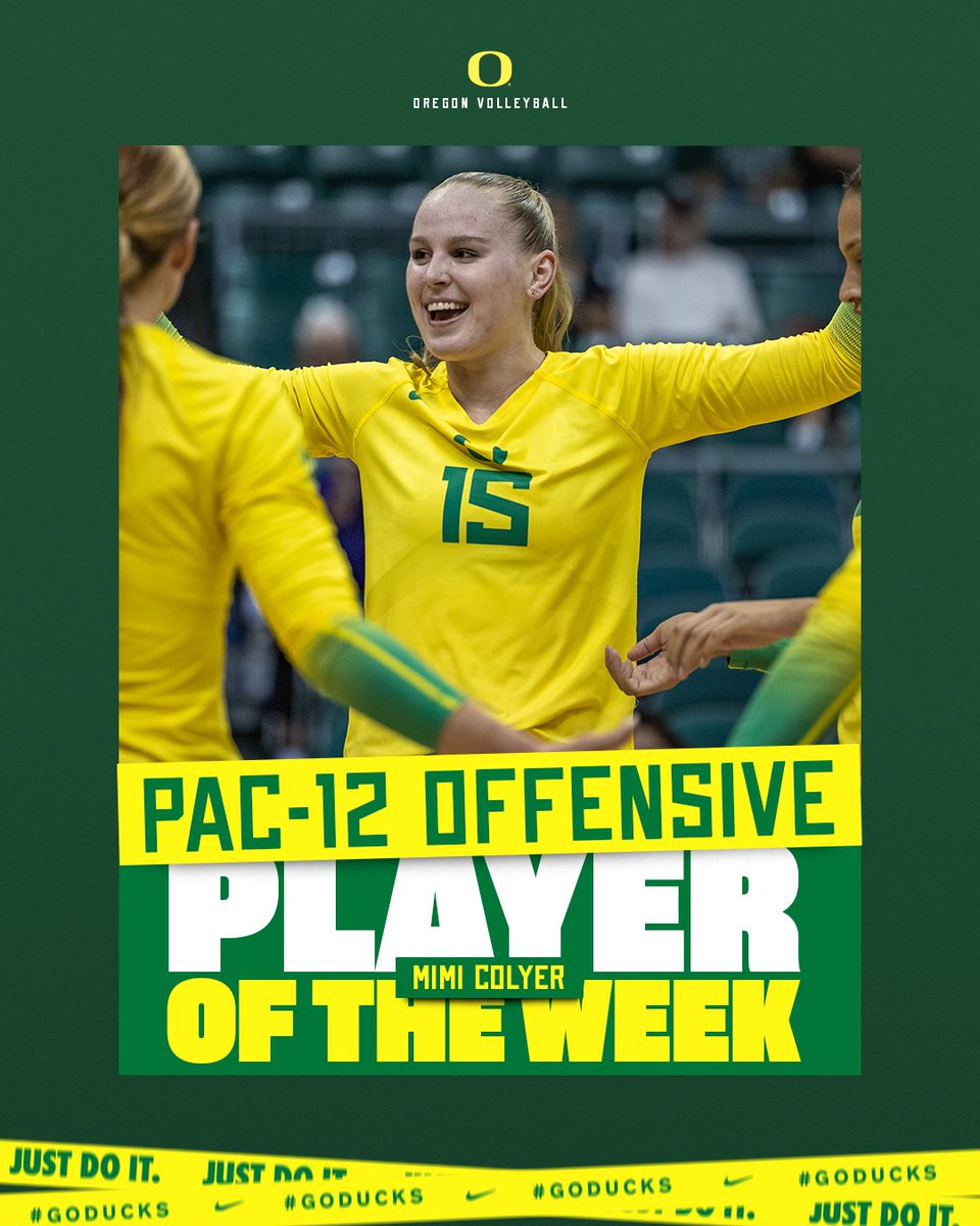 OregonVB's tweet photo. Side by side.

Mimi Colyer, Karson Bacon collect @pac12 Offensive and Defensive Player of the Week accolades.

📝 https://t.co/nTQvT32OAy

#GoDucks https://t.co/rNbKs157ap