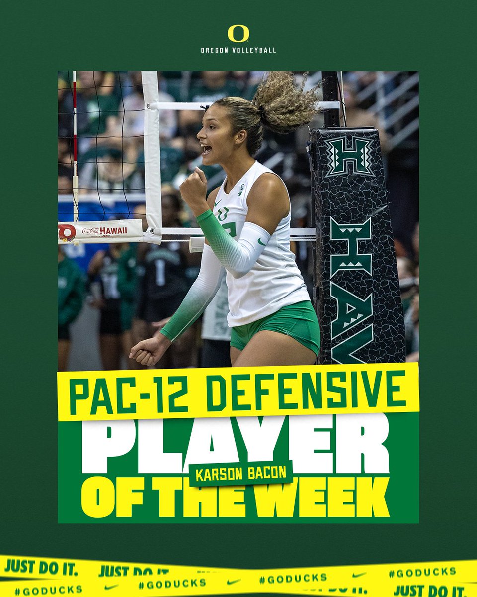 OregonVB's tweet photo. Side by side.

Mimi Colyer, Karson Bacon collect @pac12 Offensive and Defensive Player of the Week accolades.

📝 https://t.co/nTQvT32OAy

#GoDucks https://t.co/rNbKs157ap