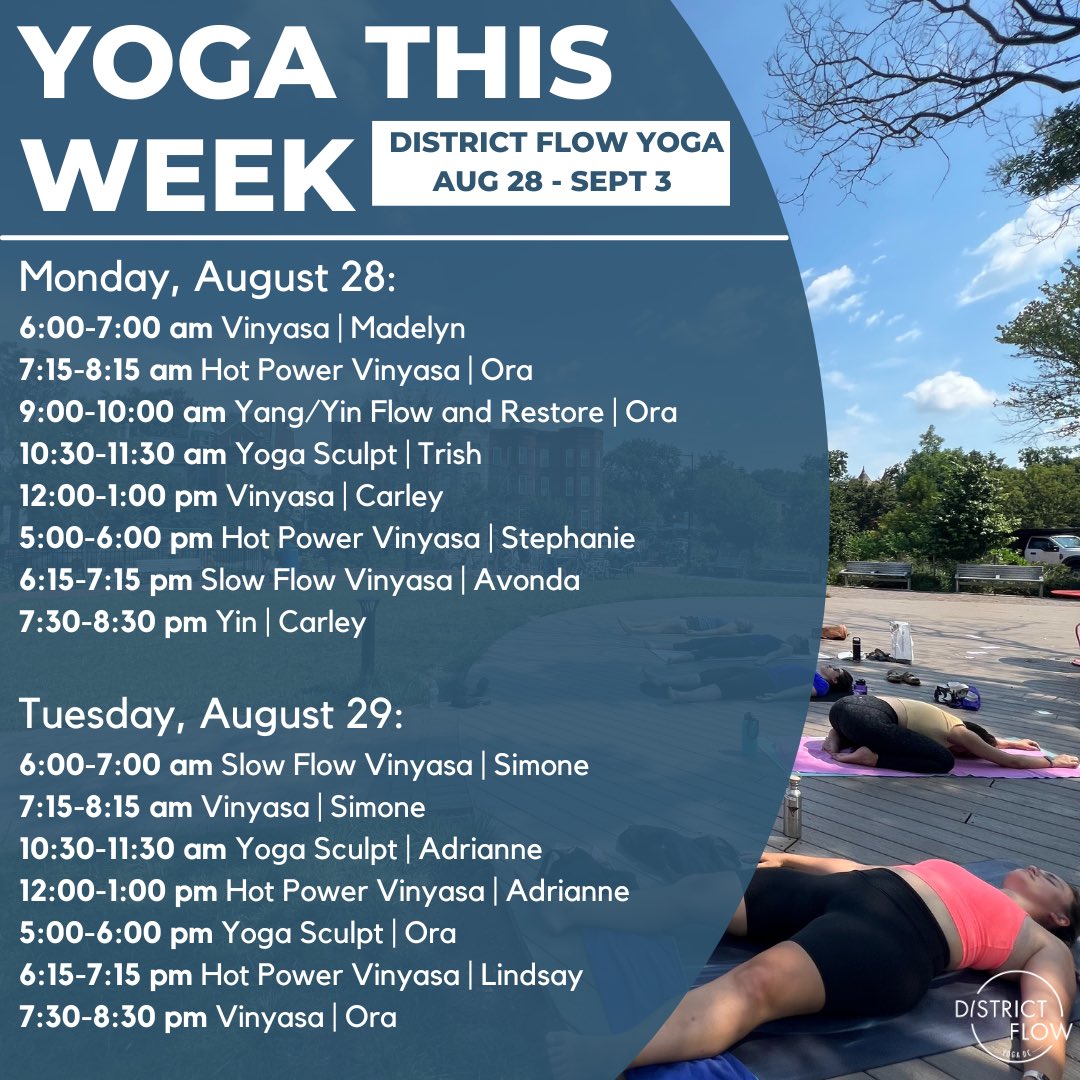 District_Flow's tweet photo. Sorry for the delayed post - here is this weeks class schedule! Sign up on our website or app to join us! https://t.co/3OqIAeOPRz