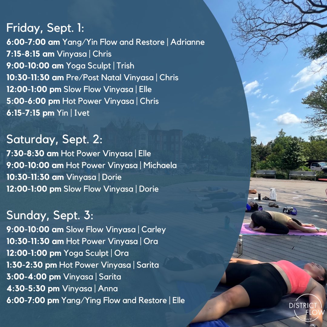 District_Flow's tweet photo. Sorry for the delayed post - here is this weeks class schedule! Sign up on our website or app to join us! https://t.co/3OqIAeOPRz