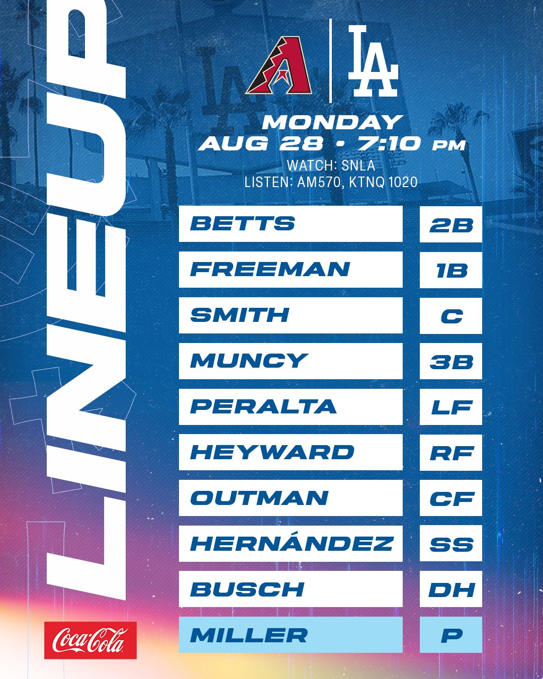 Los Angeles Dodgers on X: Tonight's #Dodgers lineup vs. D-backs:   / X