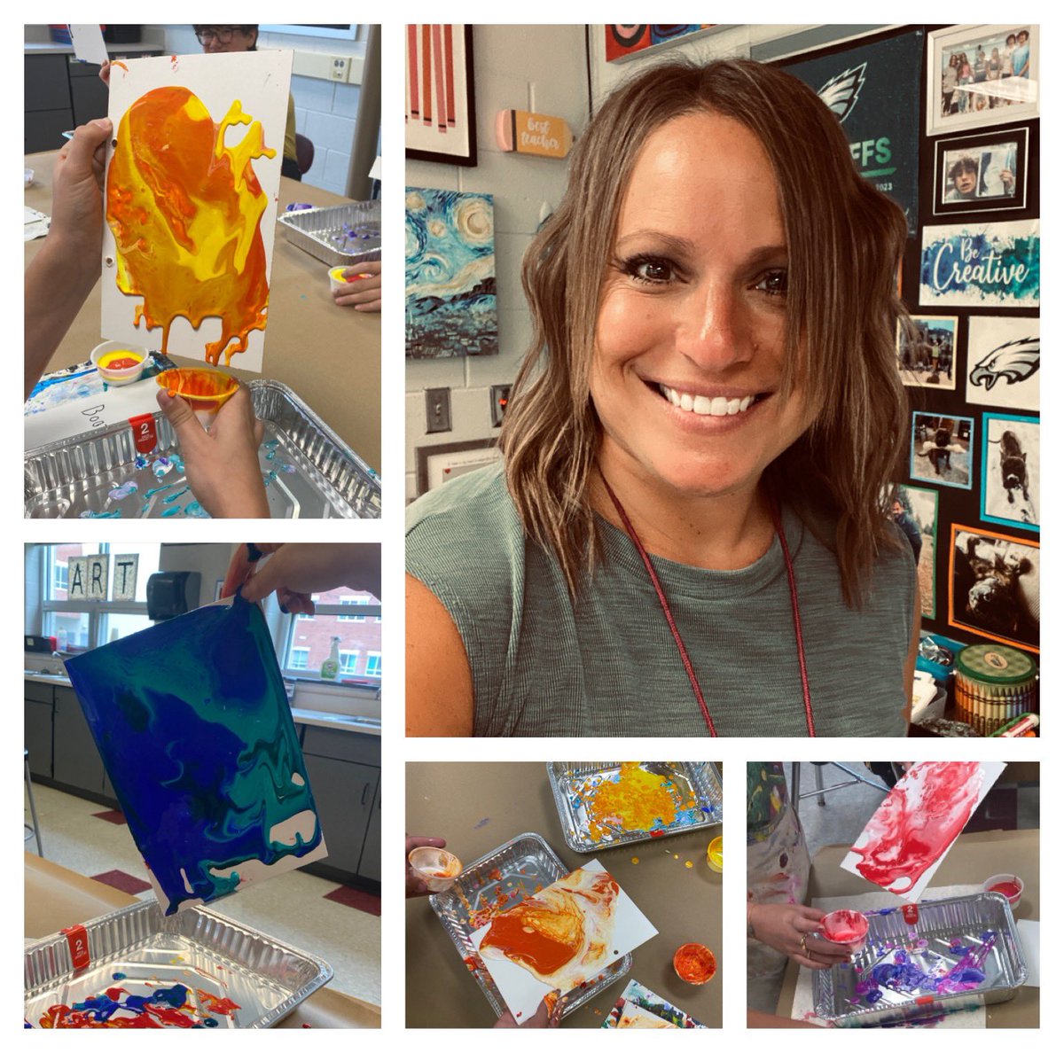 Year 16!!!  Did some pour painting for sketchbook covers🎨 No paperwork for these kids on day 1!  <a href="/MMS_principals/">MMS principals</a> <a href="/MbgAreaSD/">MechanicsburgArea SD</a> #arteducation #middleschool