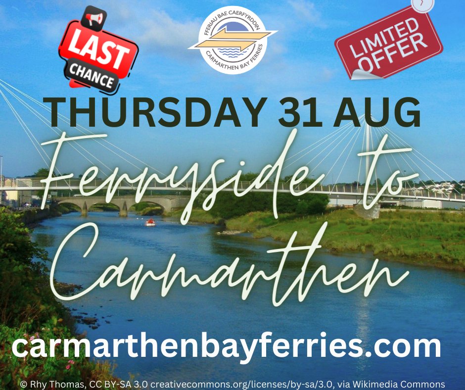 🚢LIMITED SPACES🚢BOOK NOW!🚢 Our only trip up the River Towy from Ferryside to Carmarthen Quay, dep. 17:30, Thur 31/08. (one-way), train from Carmarthen to Ferryside at 18:50 not inc. Explore the estuary from a unique perspective from Glansteffan. carmarthenbayferries.co.uk/tickets/carmar…