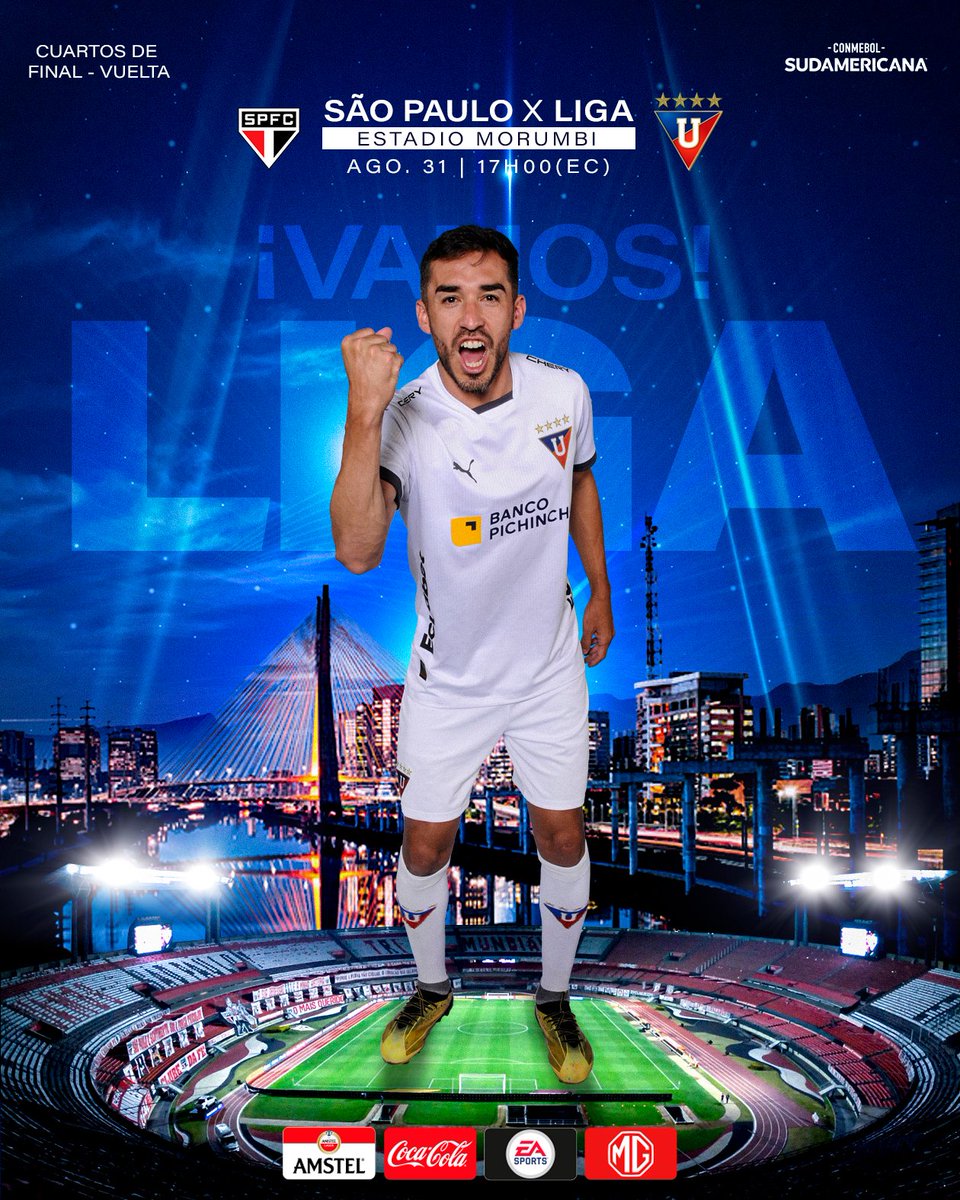 🔜 ¡Próximo partido!
🆚 #SaoPaulo
🏆 #Sudamericana
🕔 17h00 (EC)

#VamosLIGA ⚪🔴