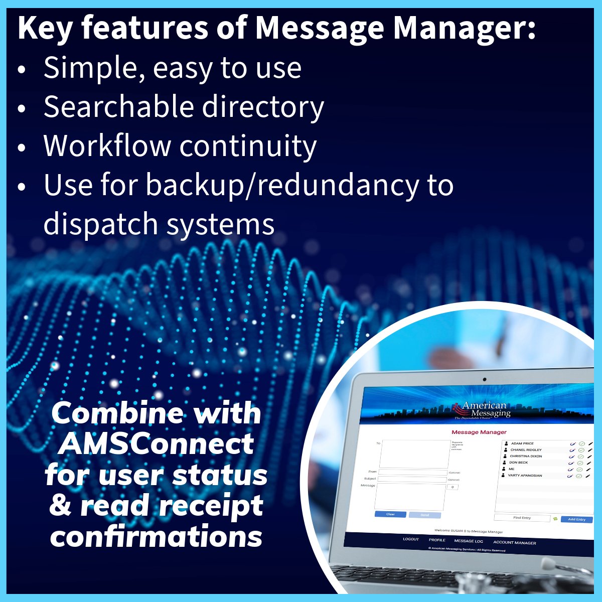 amsmsg's tweet photo. 💌✨ Elevate your desktop messaging with Message Manager!
🚀💻 Easy to use, searchable directory & workflow continuity. Partnered with AMSConnect, see user statuses and get read receipts - ultimate connectivity in one tool. Try it today! 🌟🖥️ #MessageManager #AMSConnect https://t.co/QYAeP3Lxht