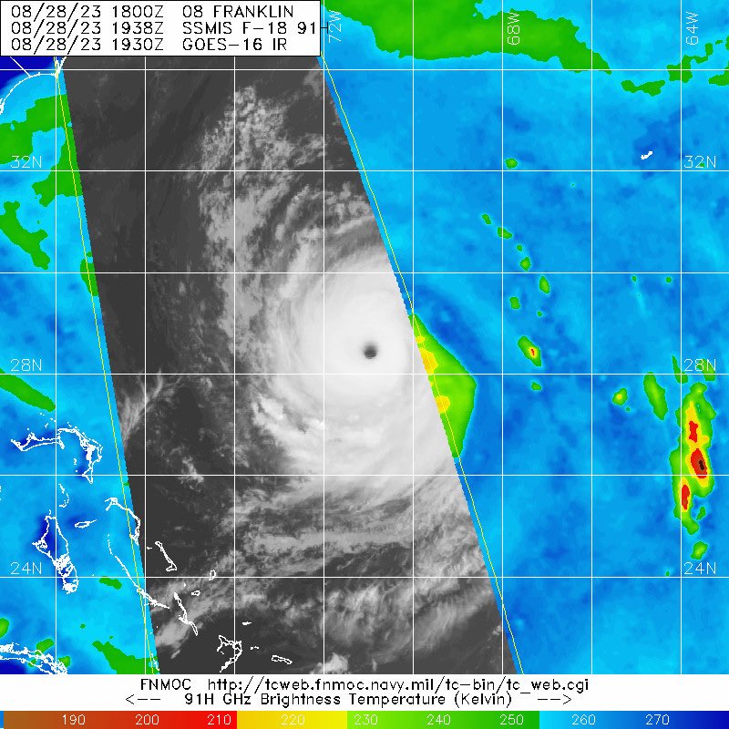 BadPasses's tweet photo. While we wait for recon, the latest microwave pass can give us a hint of what to expect with Hurricane #Franklin. https://t.co/rJNxU6Lam5