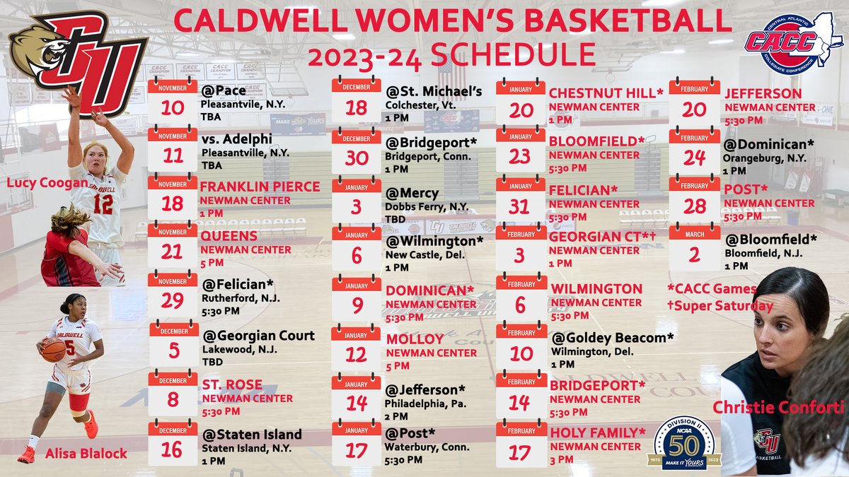 CaldwellCougars's tweet photo. Cougars @CaldwellWBB Schedule is out! 14 Home games highlight 23-24 slate!
https://t.co/yotBUIDCSs https://t.co/vutiZs7pXX
