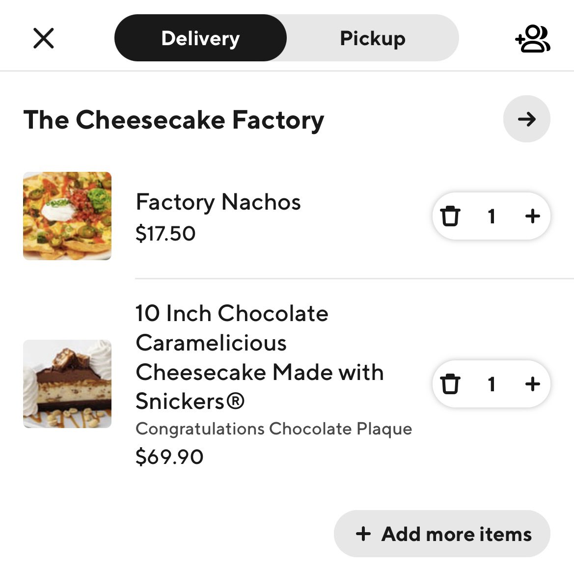 Trying to convince my wife that getting Factory Nachos and a Chocolate Caramelicious Cheesecake delivered at 3:30pm on a Monday is an important display of union solidarity. Noble, selfless, brave.