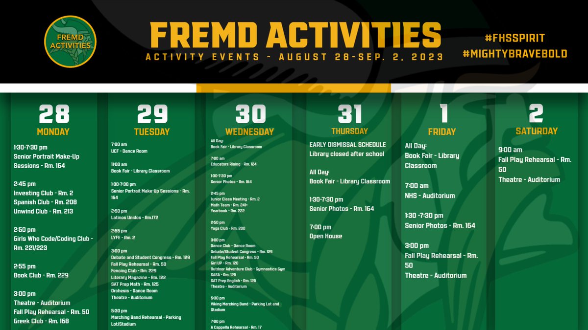 This week's activities! #FHSspirit #MightyBraveBold