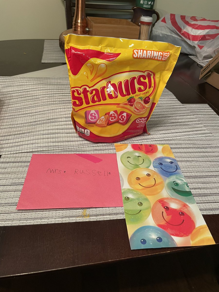 It was a GREAT first day of first grade. One of my sweet students brought me a card and some Starburst for the first day. Starburst is one of my favorite kinds of candy and she said it was her favorite too.💚😀 <a href="/LHECMES/">Lincoln HeightsECMES</a> #firstdayofschool #makingconnections