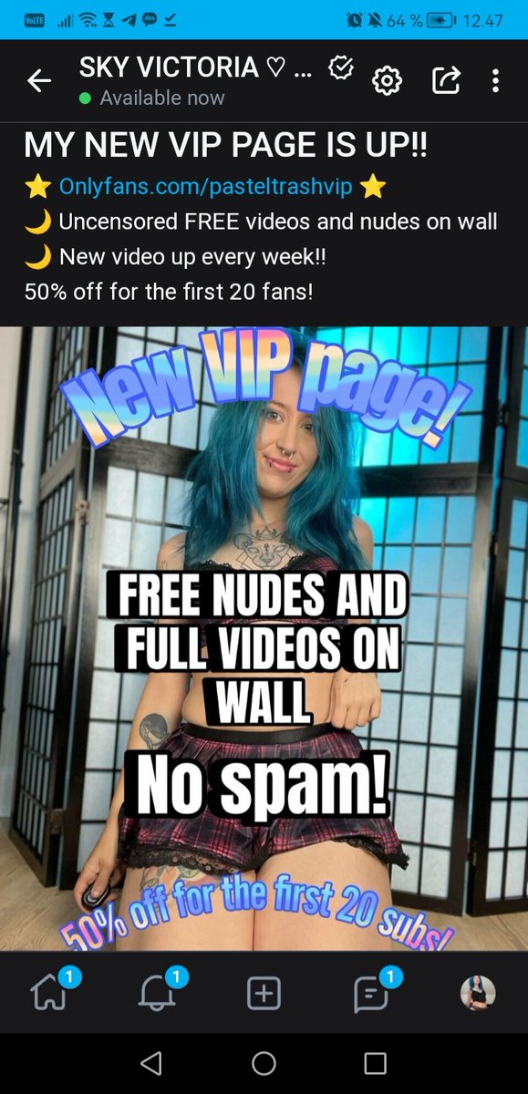 My new VIP page is ready btw! totally forgot to mention that!!
50% off with FREE nudes and videos on wall!