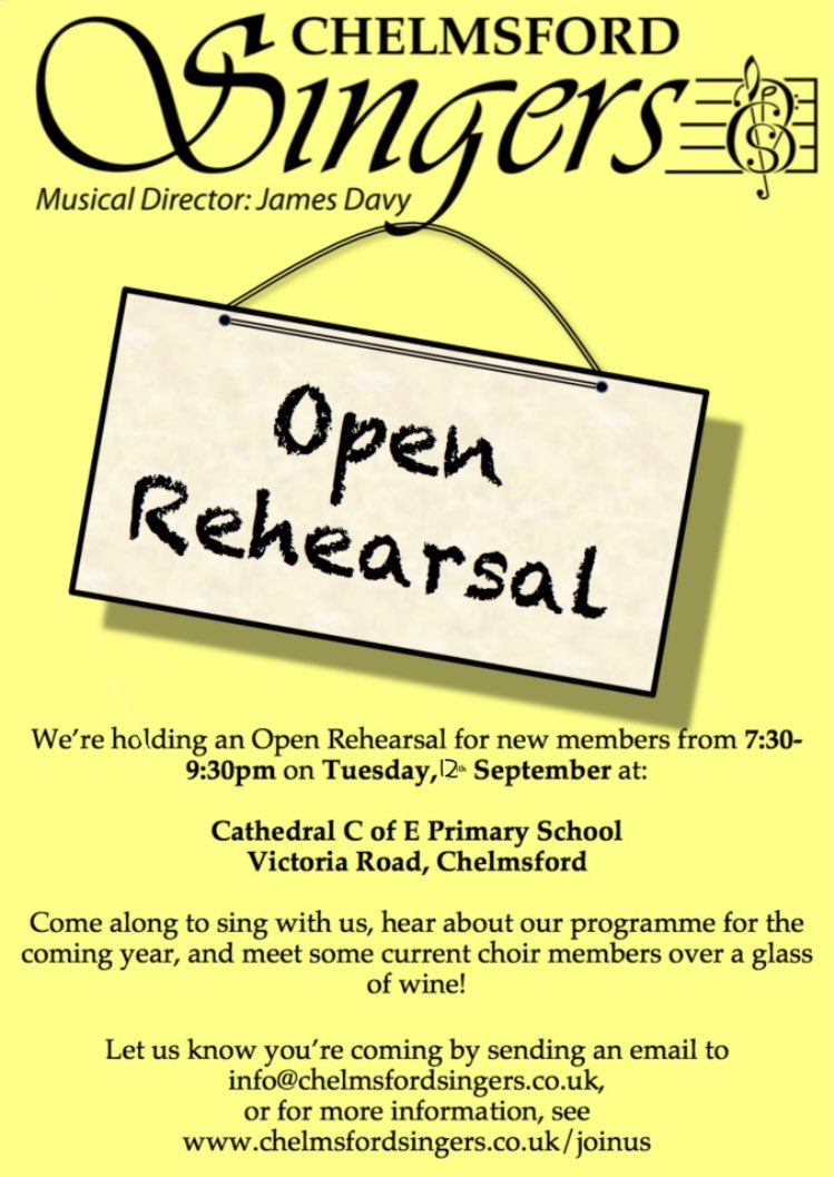 Looking for a new challenge or activity after the summer? If you enjoy singing in good company, join us on Tuesday 12 September to see what we’re up to. No audition or further commitment necessary: have a sing, meet current members over a glass after - you’ll be very welcome.