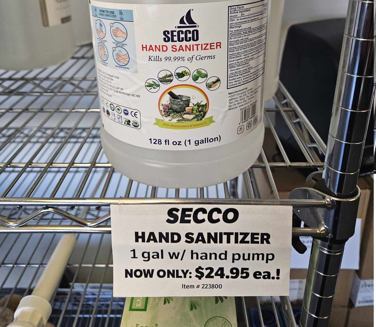Come on Down and grab a 1 Gallon bottle of Secco Hand Sanitizer and get a free hand pump!