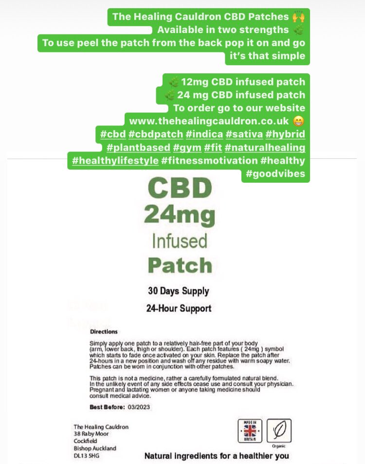 thehealingcaul2's tweet image. The Healing Cauldron CBD Patches 🙌
Available in two strengths 🌿

🌿12mg  
 🌿24 mg 
To order go to our website thehealingcauldron.co.uk 😁
#cbd #cbdpatch #indica #sativa #hybrid #plantbased #gym #fit #naturalhealing #healthylifestyle #fitnessmotivation #healthy #goodvibes