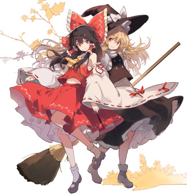 直筆色紙　東方　博麗霊夢　霧雨魔理沙　東風谷早苗　こねこのまんま 東方【博麗霊夢,東風谷早苗】Capura.L 壁紙 | tsundora.com